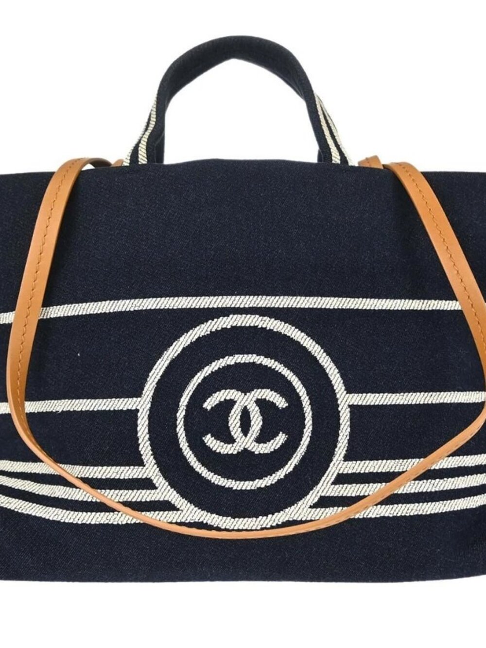 Chanel Navy Denim Small Deauville Shopping Tote 2way Handbag